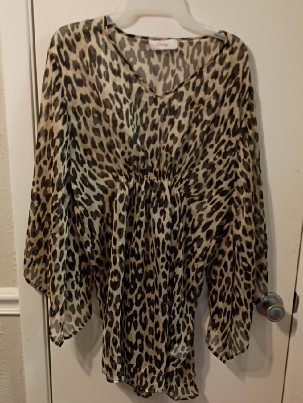 Icing Leopard Print Sheer Swim Coverup in Tan and Black